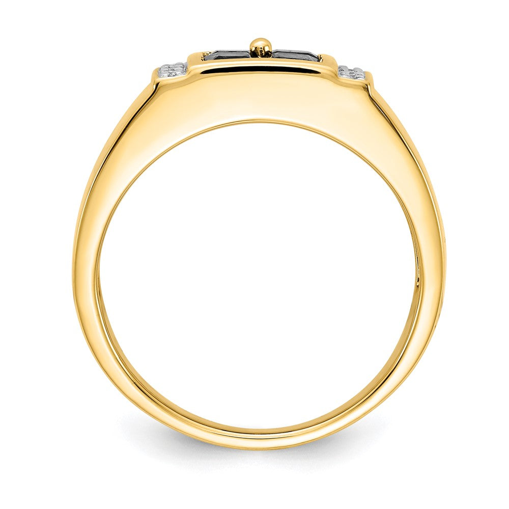 14K Gelbgold Herren-Ring mit Labor-Saphir und natürlichen Diamanten