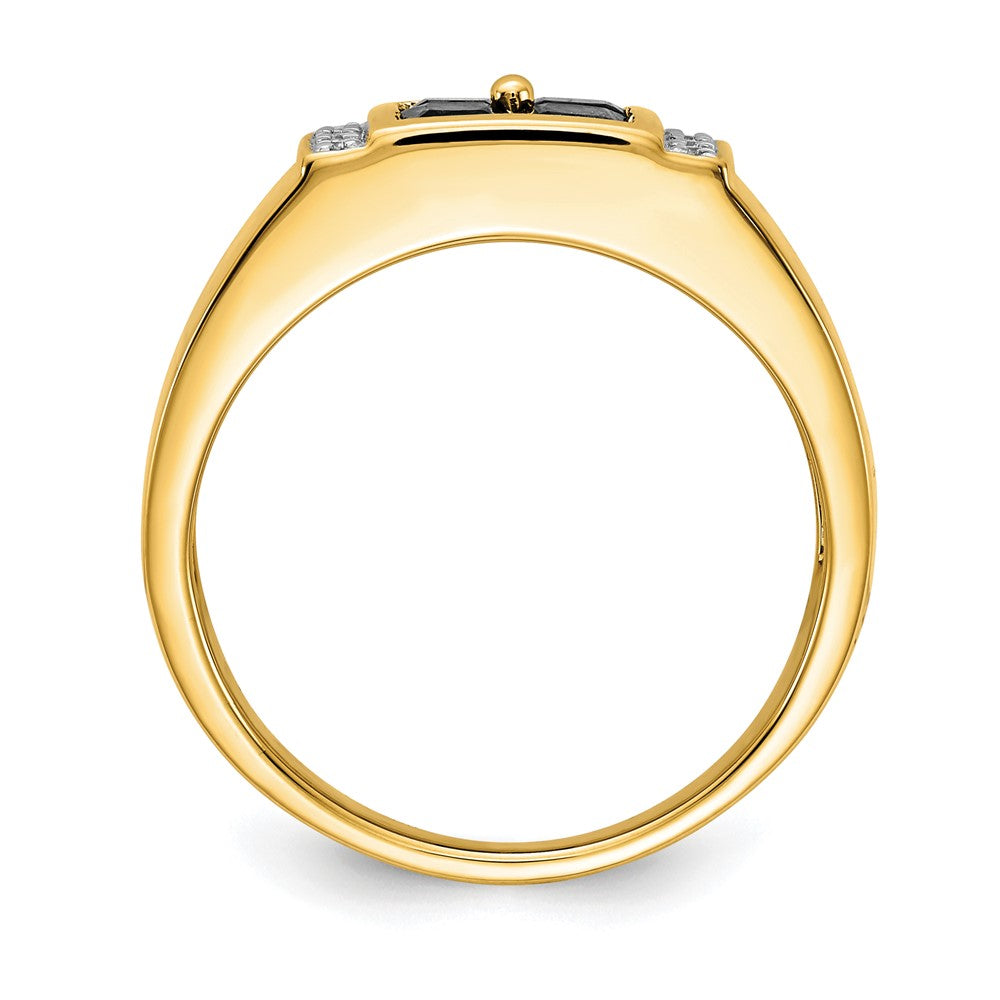 14K Gelbgold Herrenring mit synthetischem Saphir und echtem Diamant