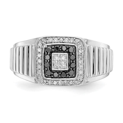 14K Weißgold Herrenring mit schwarzen und weißen natürlichen Diamanten