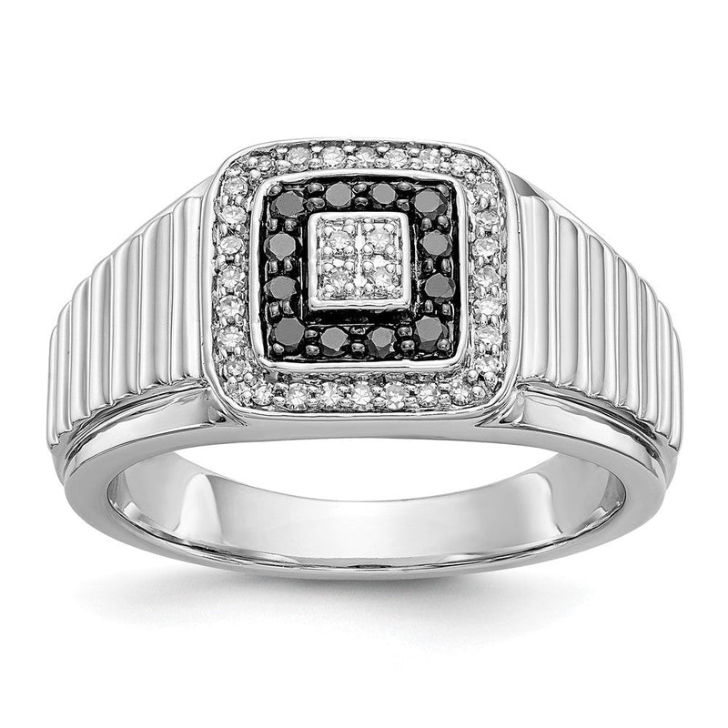 14K Weißgold Herrenring mit schwarzen und weißen natürlichen Diamanten