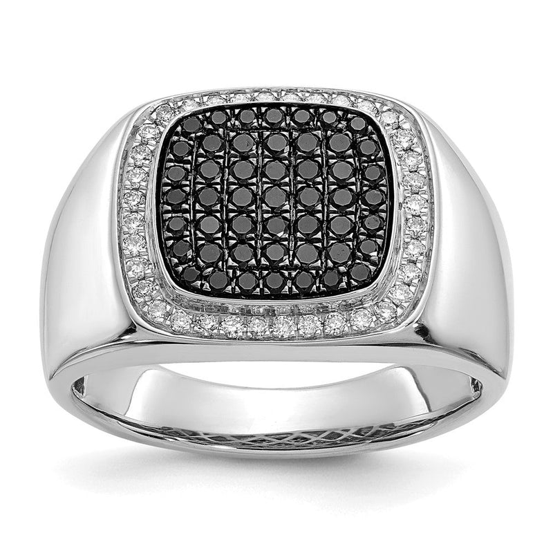 14K Weißgold Herrenring mit schwarzen und weißen natürlichen Diamanten