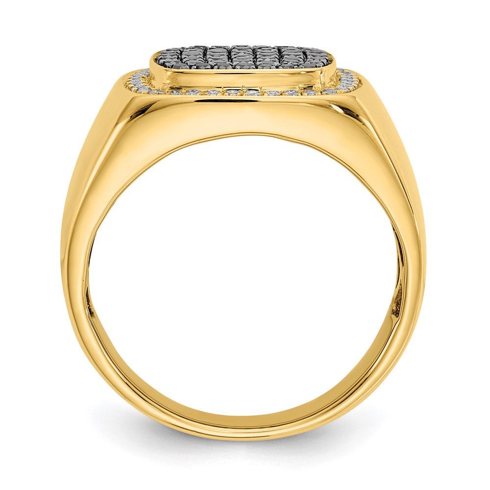 14K Gelbgold Herrenring mit schwarzen und weißen natürlichen Diamanten