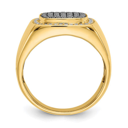 14K Gelbgold Herrenring mit schwarzen und weißen natürlichen Diamanten