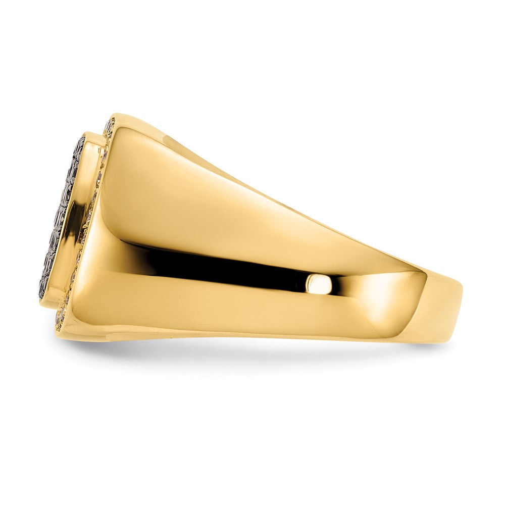 14K Gelbgold Herrenring mit schwarzen und weißen natürlichen Diamanten