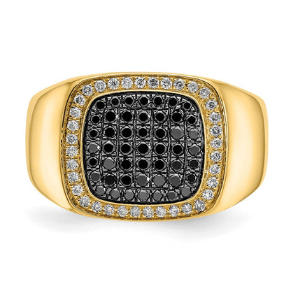 14K Gelbgold Herrenring mit schwarzen und weißen natürlichen Diamanten