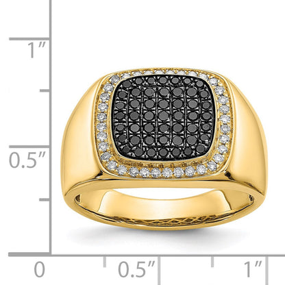 14K Gelbgold Herrenring mit schwarzen und weißen natürlichen Diamanten