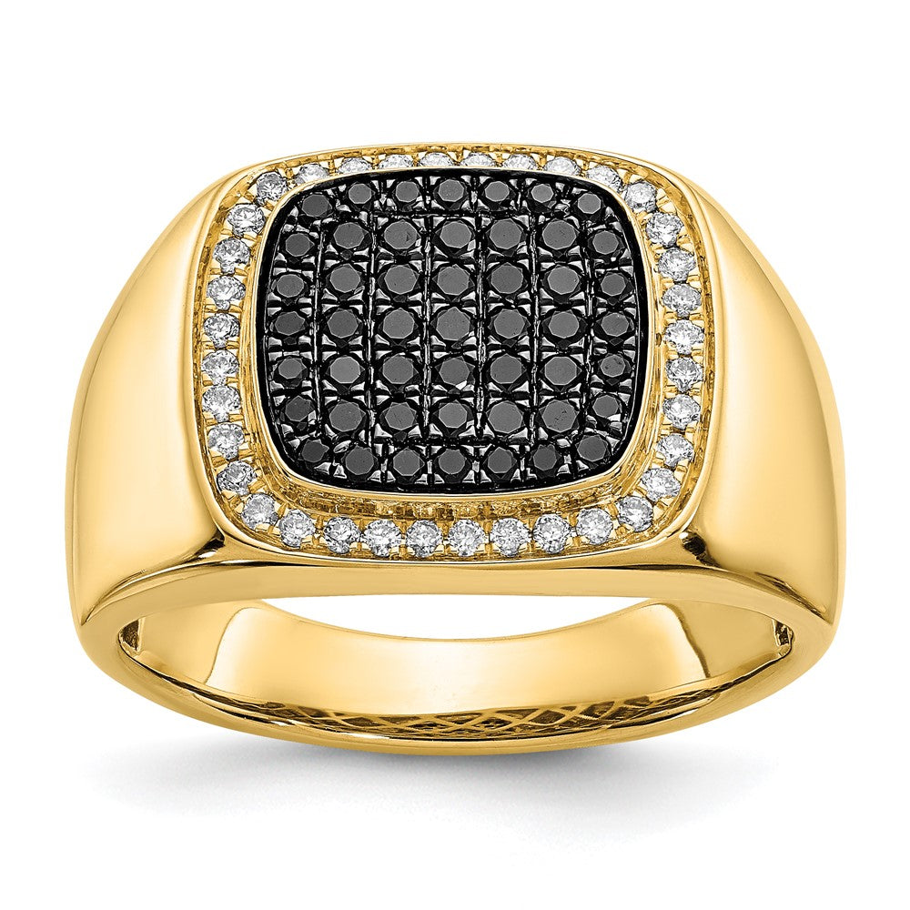 14K Gelbgold Herrenring mit schwarzen und weißen natürlichen Diamanten