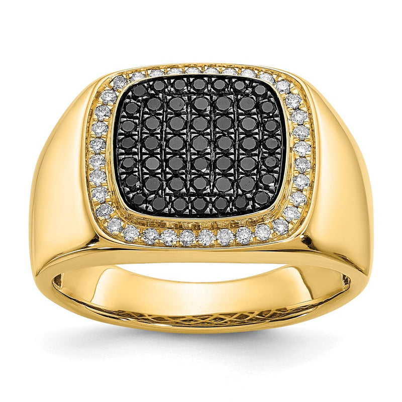 14K Gelbgold Herrenring mit schwarzen und weißen natürlichen Diamanten
