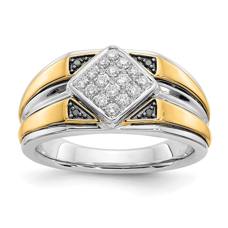 14K Bicolor Schwarz und Weiß Diamant Herren Ring