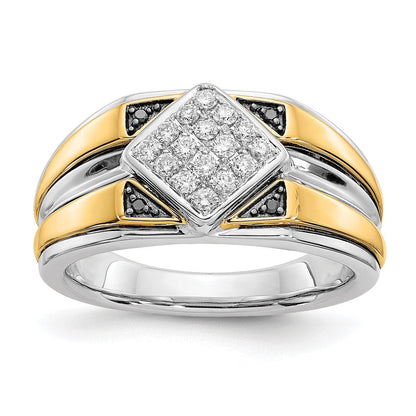 14K Bicolor-Gold Herrenring mit schwarzen und weißen natürlichen Diamanten