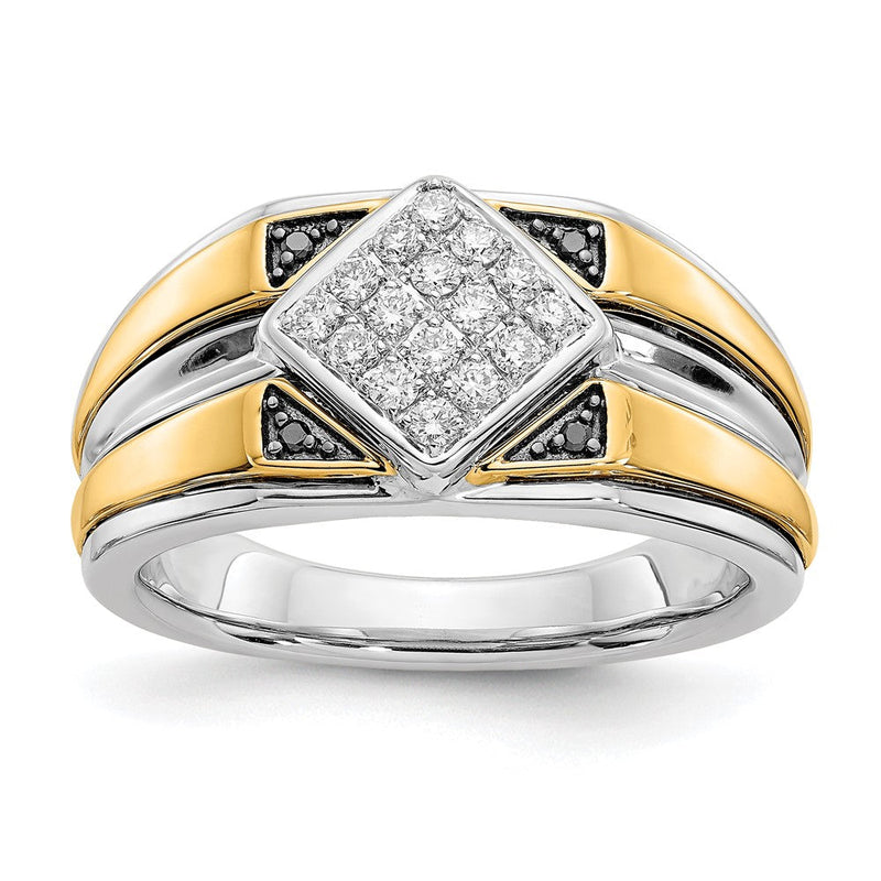 14K Bicolor-Gold Herrenring mit schwarzen und weißen natürlichen Diamanten
