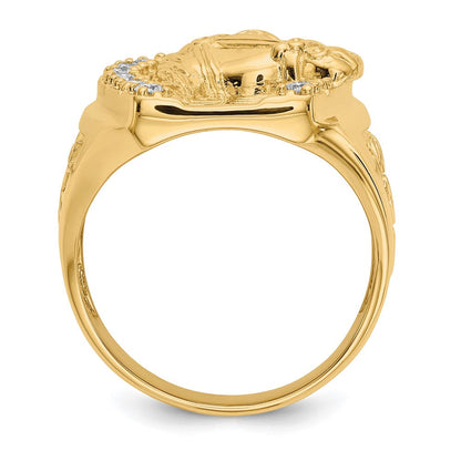 14K Gelbgold Herren Echtdiamant-Ring "Hufeisen mit Pferd in der Mitte"