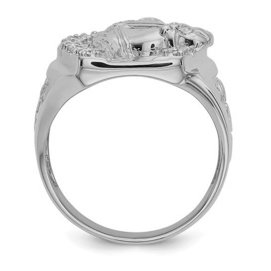14K Weißgold Herren Echt Diamant Hufeisen mit Pferd in Mittig Ring (copy)