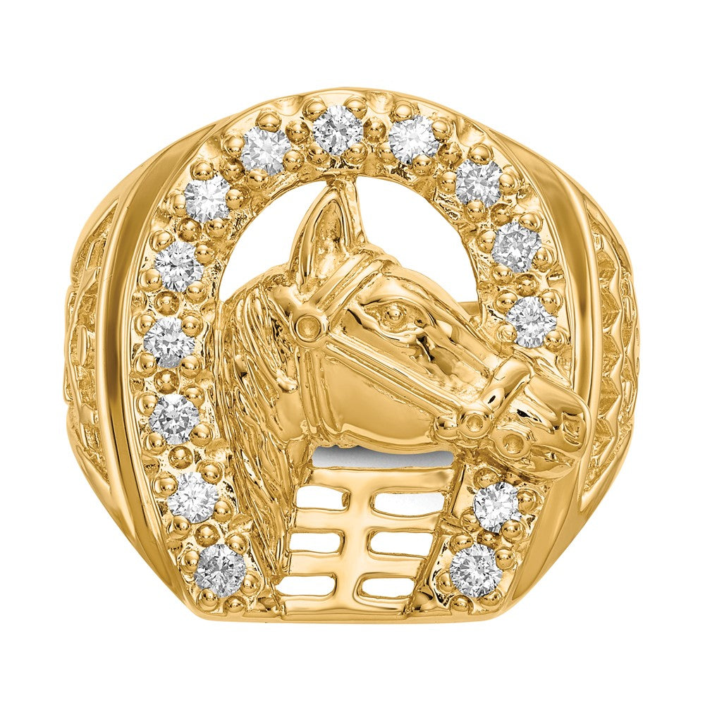 14K Gelbgold Herren Echtdiamant-Ring "Hufeisen mit Pferd in der Mitte"