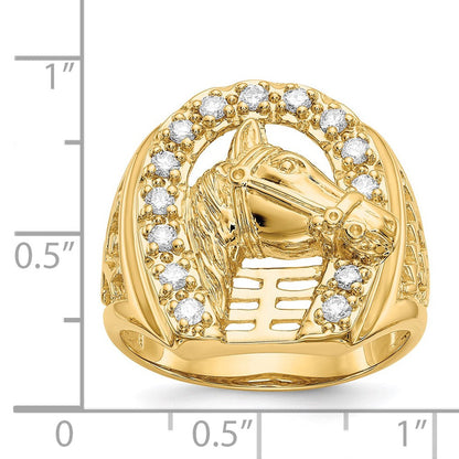 14K Gelbgold Herren Echtdiamant-Ring "Hufeisen mit Pferd in der Mitte"