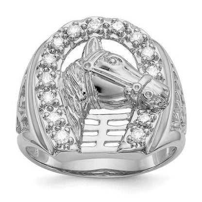 14K Weißgold Herren Echt Diamant Hufeisen mit Pferd in Mittig Ring (copy)