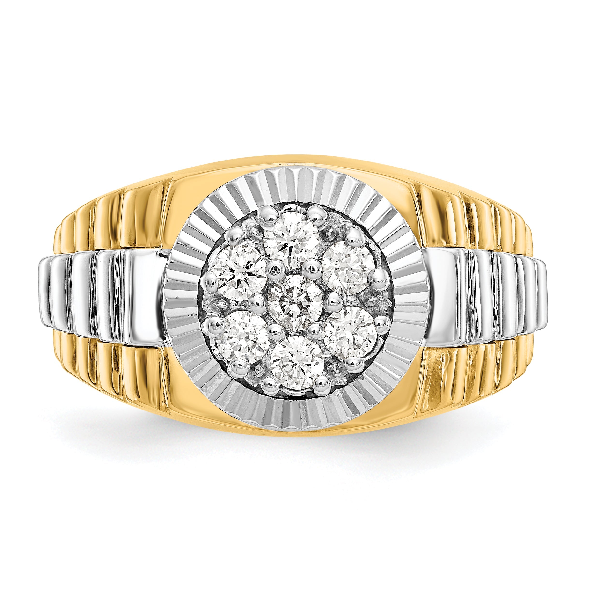 14K Bicolor Ring für Herren mit gerippter Kante und 0,5 ct. Labor-gezüchteten Diamanten, VS/SI+ G+
