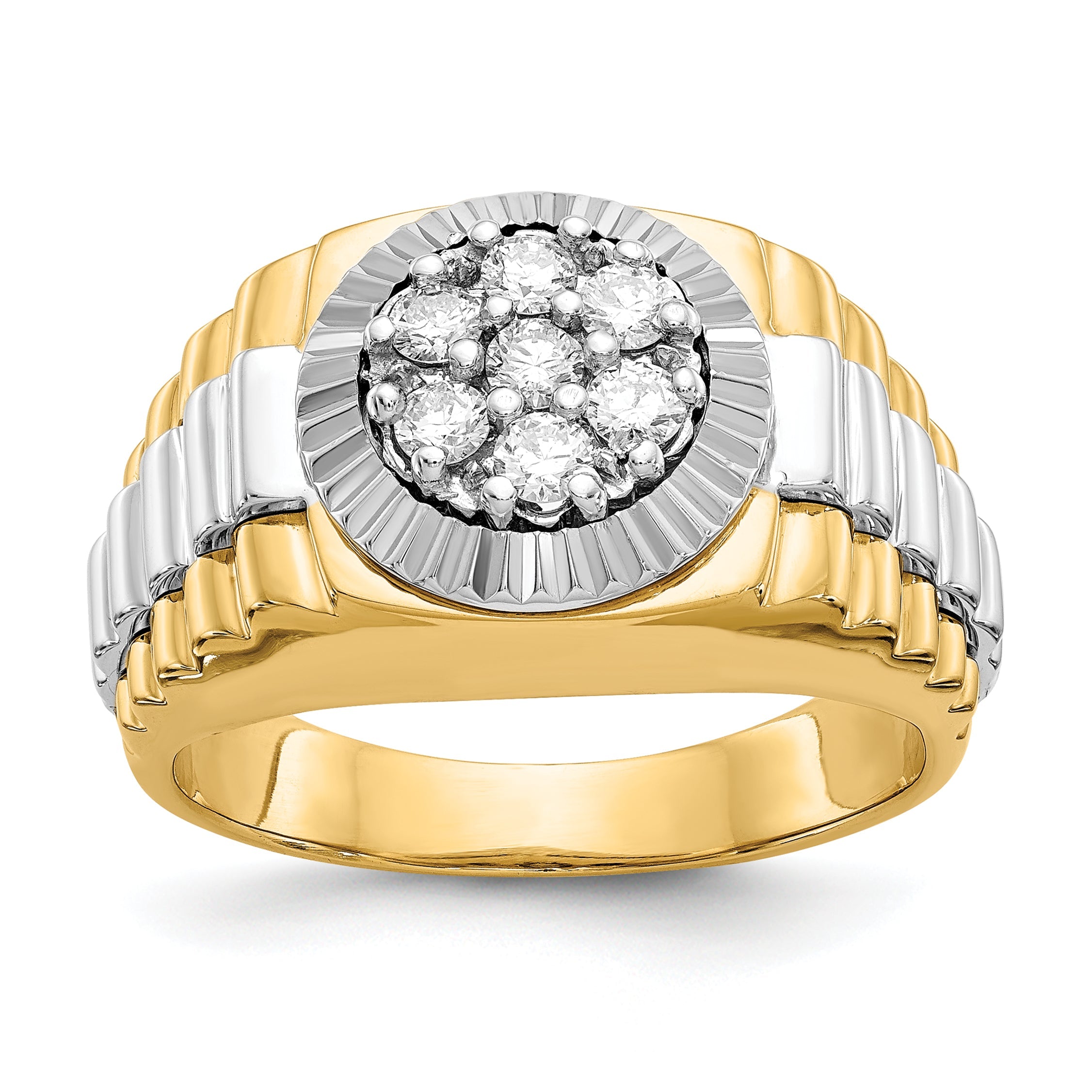 14K Bicolor Ring für Herren mit gerippter Kante und 0,5 ct. Labor-gezüchteten Diamanten, VS/SI+ G+