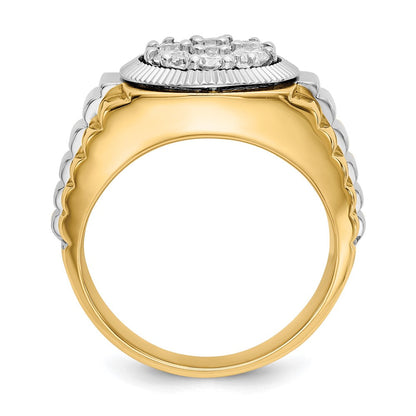 14K Bicolor Ring mit 1 ct. gezüchteten Diamanten, VS/SI+ G+, mit Rippenstruktur, für Herren