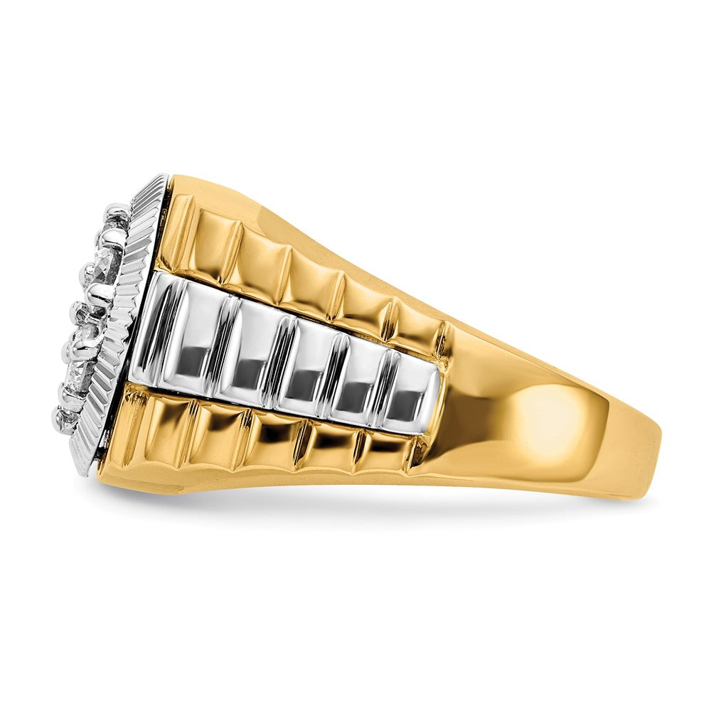 14K Bicolor Ring mit 1 ct. gezüchteten Diamanten, VS/SI+ G+, mit Rippenstruktur, für Herren