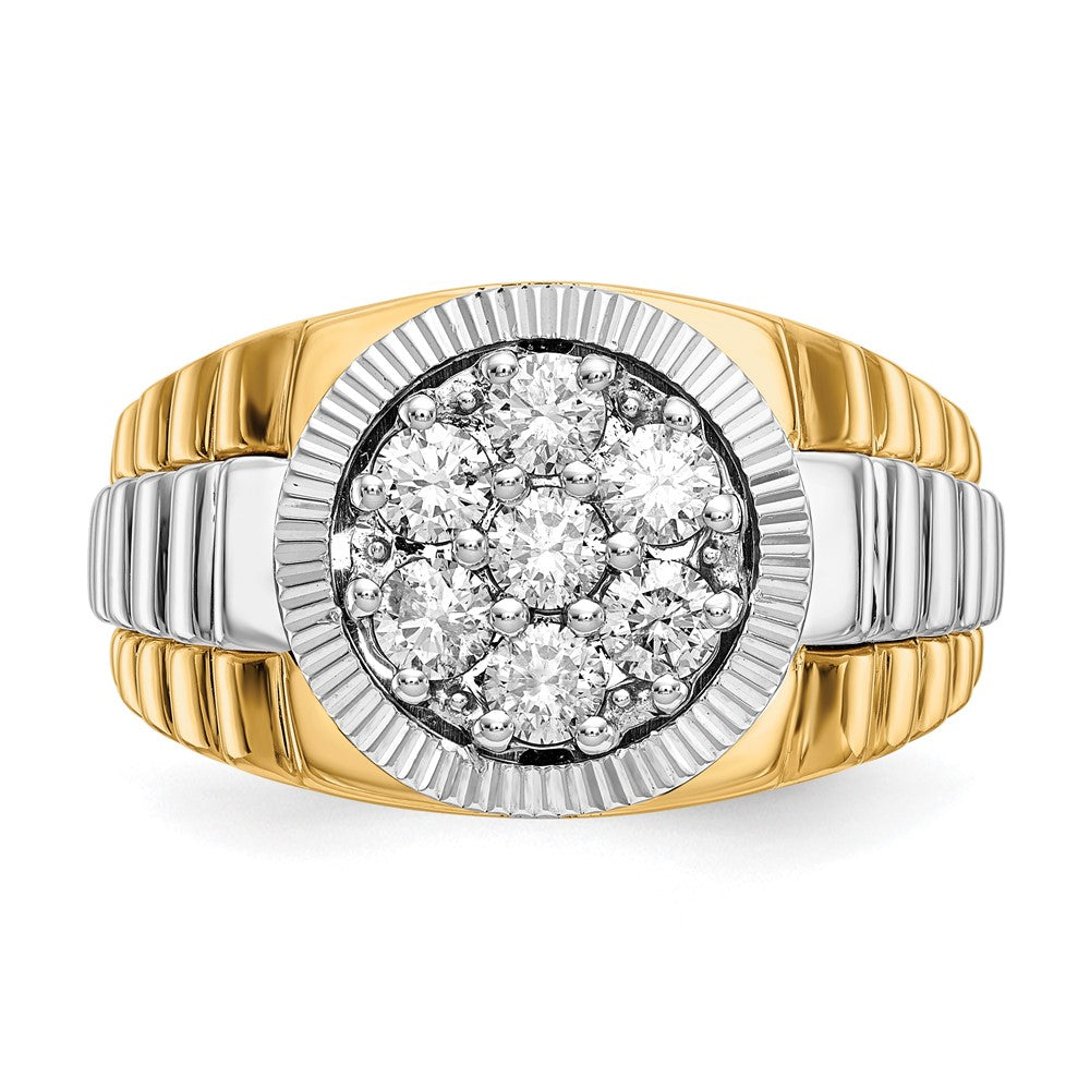 14K Bicolor Ring mit 1 ct. gezüchteten Diamanten, VS/SI+ G+, mit Rippenstruktur, für Herren