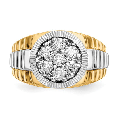14K Bicolor Ring mit 1 ct. gezüchteten Diamanten, VS/SI+ G+, mit Rippenstruktur, für Herren
