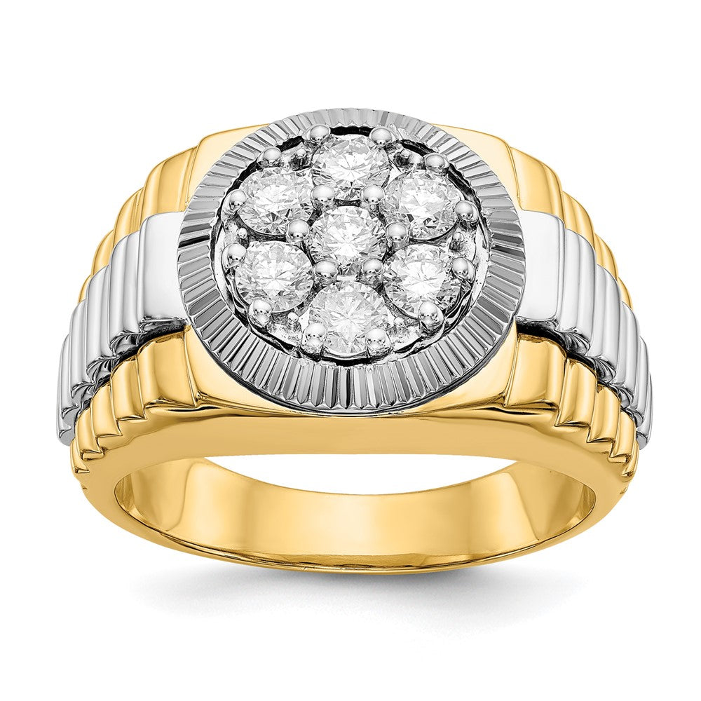 14K Bicolor Ring mit 1 ct. gezüchteten Diamanten, VS/SI+ G+, mit Rippenstruktur, für Herren