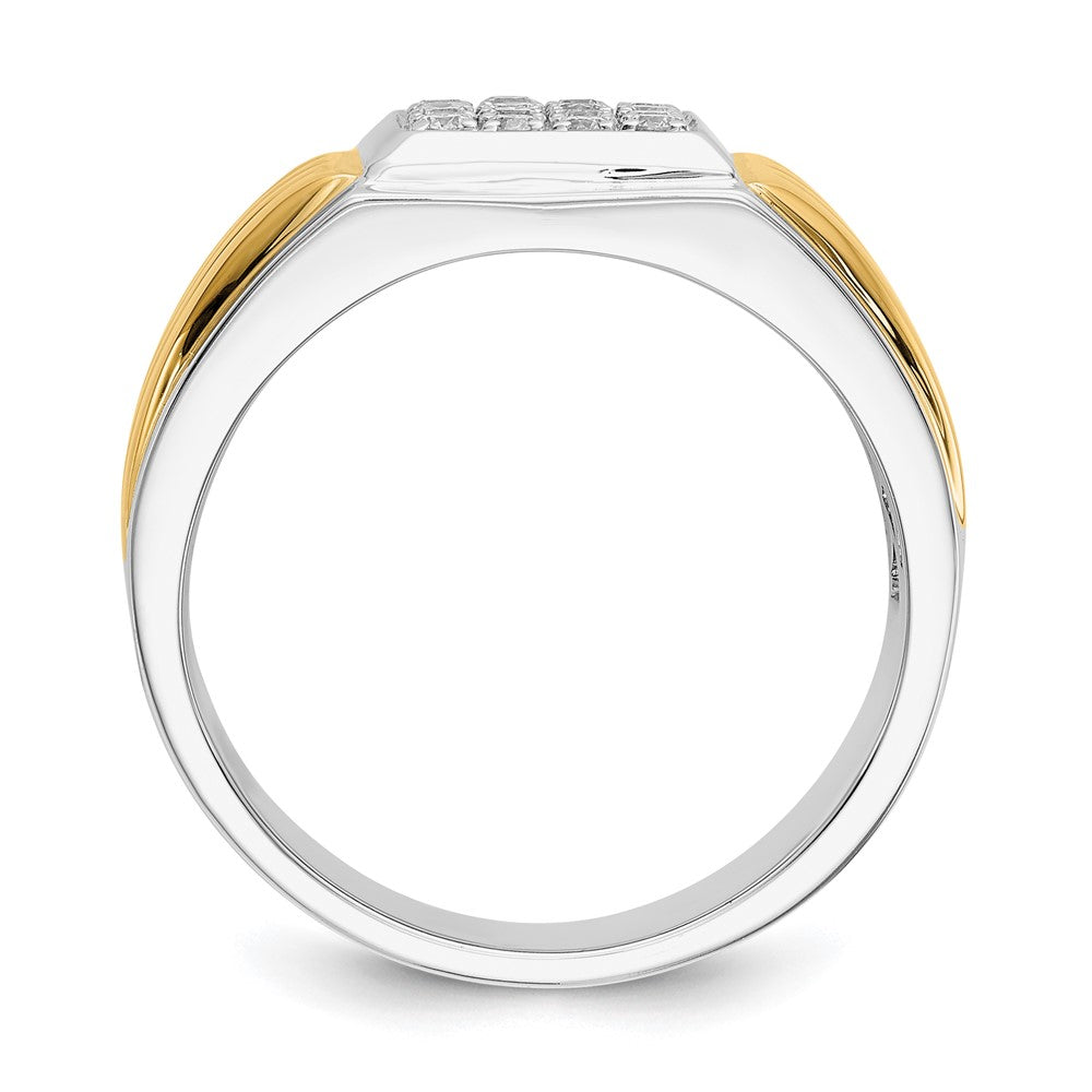 14K Bicolor Gold Herrenring mit natürlichen Diamanten, quadratisch