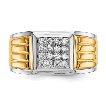 14K Bicolor 0,375 ct. Laborgezüchteter Diamant VS/SI+ G+ Quadratischer Cluster-Herrenring