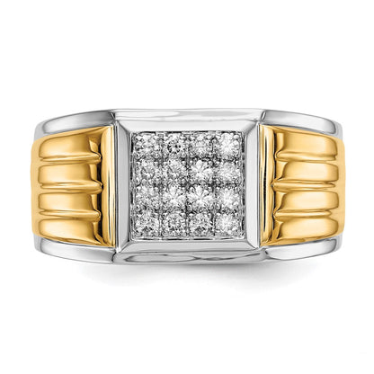 14K Bicolor Gold Herrenring mit natürlichen Diamanten, quadratisch