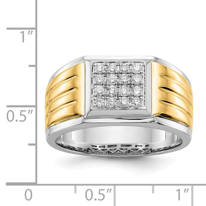 14K Bicolor Diamant Quadratisch Herren Ring