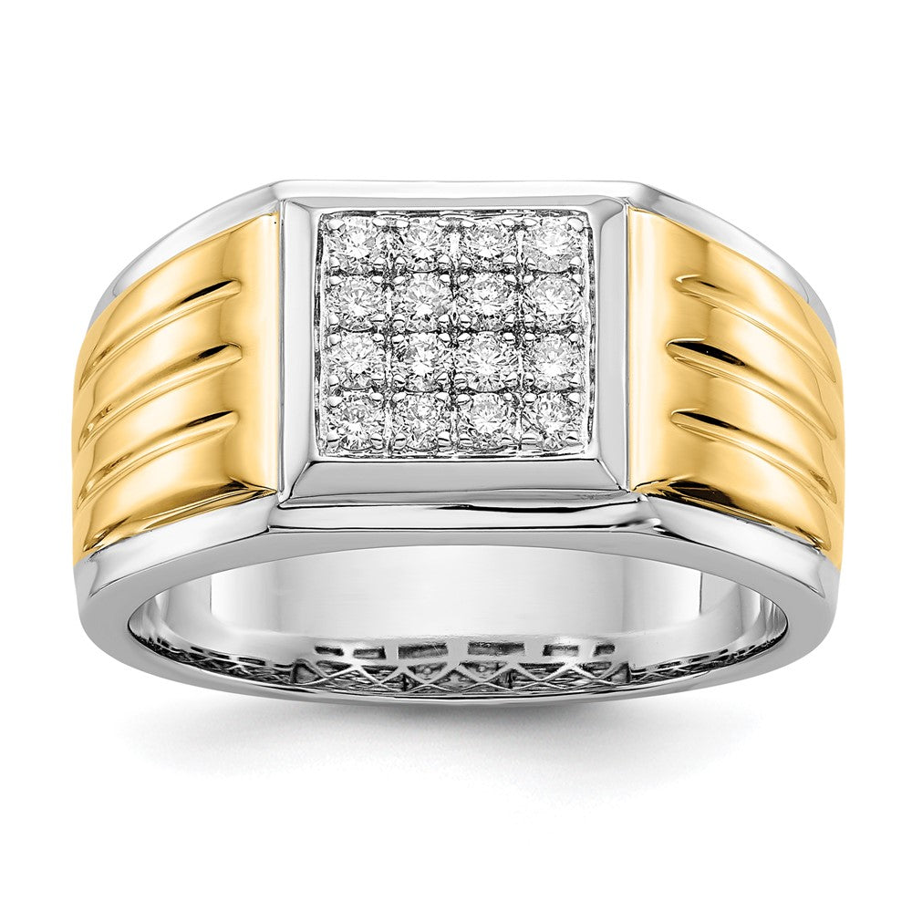 14K Bicolor 0,375 ct. Laborgezüchteter Diamant VS/SI+ G+ Quadratischer Cluster-Herrenring