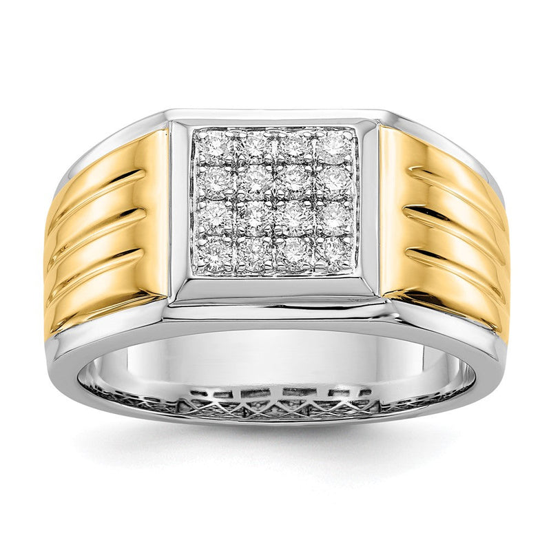 14K Bicolor Gold Herrenring mit natürlichen Diamanten, quadratisch
