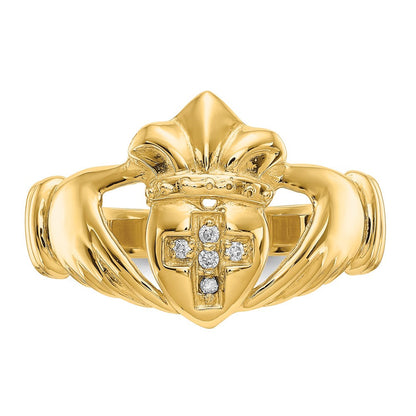 14K Gelbgold Aa Diamant Claddagh Ring