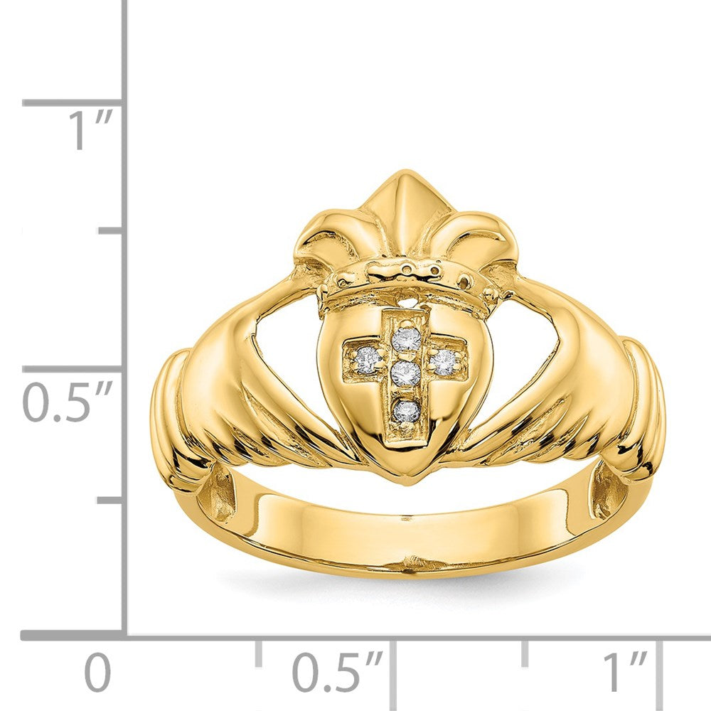 14K Gelbgold Claddagh-Ring mit natürlichen Diamanten, 0,05 ct. Gesamtgewicht