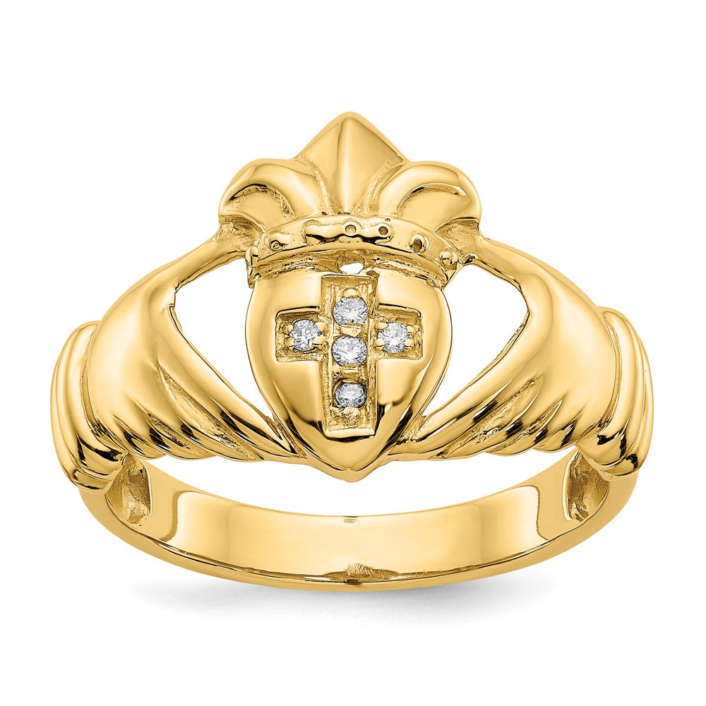 14K Gelbgold Aa Diamant Claddagh Ring