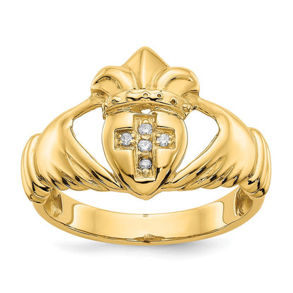 14K Gelbgold Aa Diamant Claddagh Ring