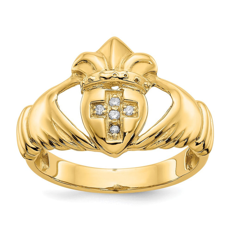 14K Gelbgold Aa Diamant Claddagh Ring