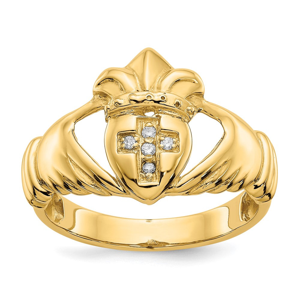 14K Gelbgold Claddagh-Ring mit natürlichen Diamanten, 0,05 ct. Gesamtgewicht