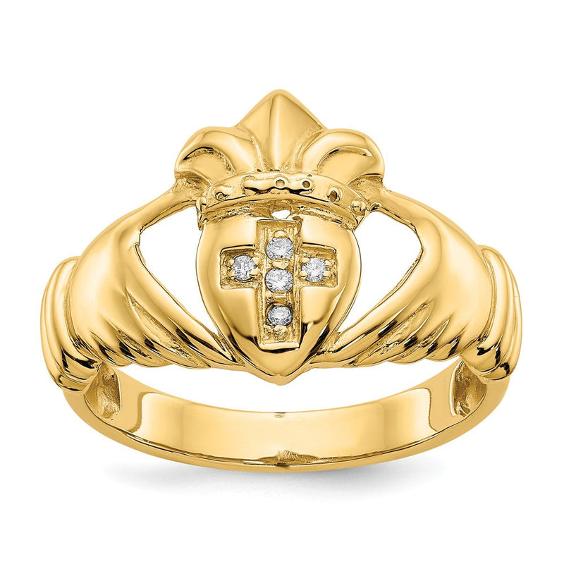 14K Gelbgold Claddagh-Ring mit natürlichen Diamanten, 0,05 ct. Gesamtgewicht
