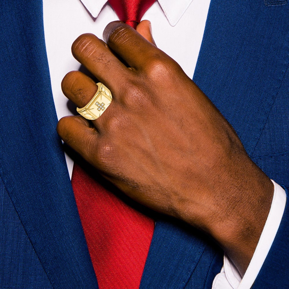 14K Gelbgold Herrenring mit echten AAA-Diamanten