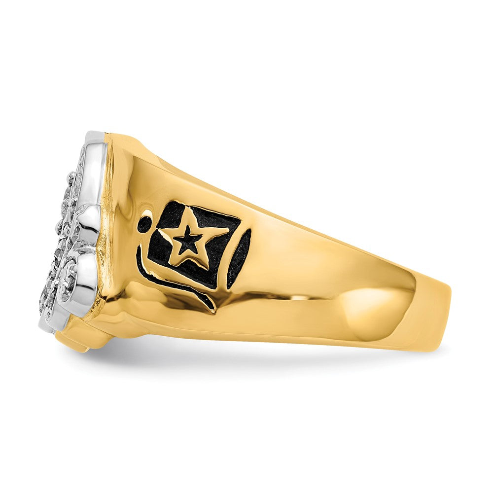 14K Bicolor Gold Bicolor Herren Poliert Diamant Freimaurer Shriner Ring