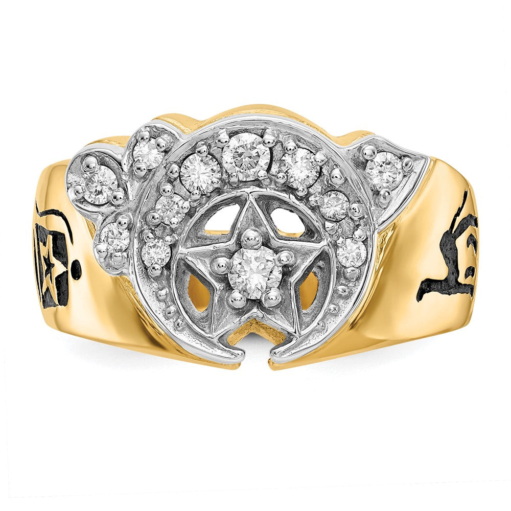 14K Bicolor Gold Bicolor Herren Poliert Diamant Freimaurer Shriner Ring
