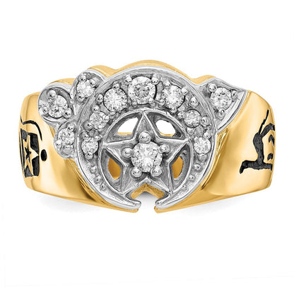 14K Bicolor Gold Bicolor Herren Poliert Diamant Freimaurer Shriner Ring