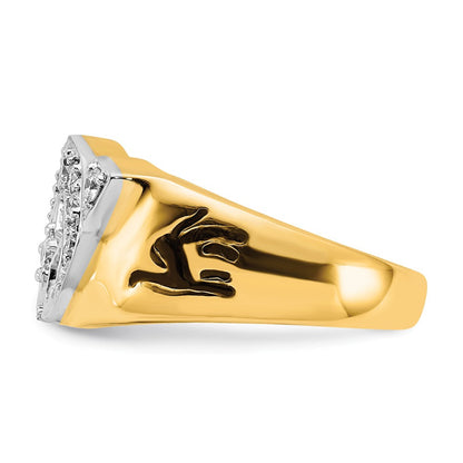14K Bicolor Gold Bicolor Herren Poliert Diamant Freimaurer Shriner Ring