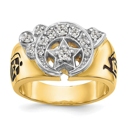 14K Bicolor Gold Bicolor Herren Poliert Diamant Freimaurer Shriner Ring
