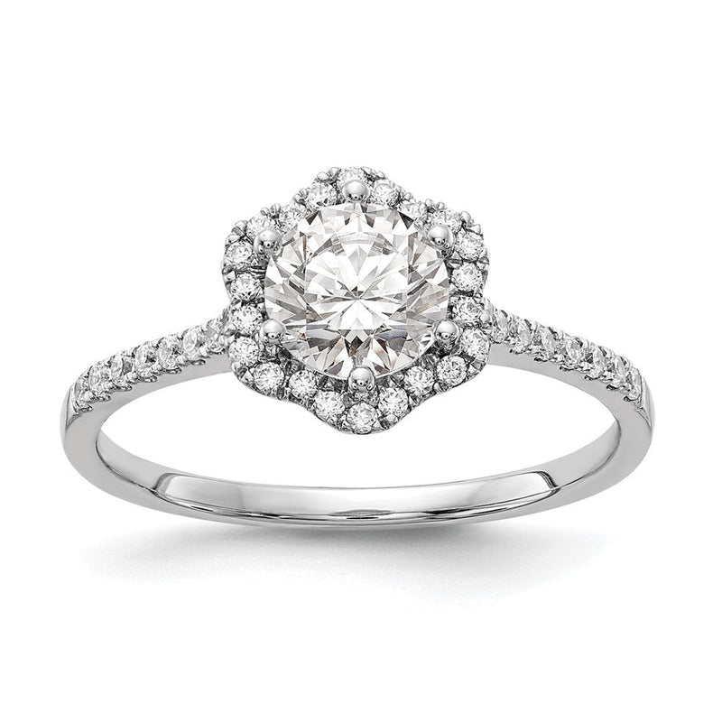 14K Weißgold Hexagon Heiligenschein (holds 3/4 Karat (6.00mm) Rund Mittig) 1/4 Diamant Halbfassung Verlobungsring