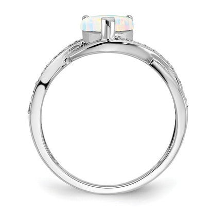 14K Weißgold Ring mit synthetischem Opal und echtem Diamant in Herzform