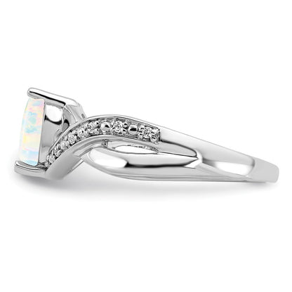 14K Weißgold Ring mit synthetischem Opal und echtem Diamant in Herzform