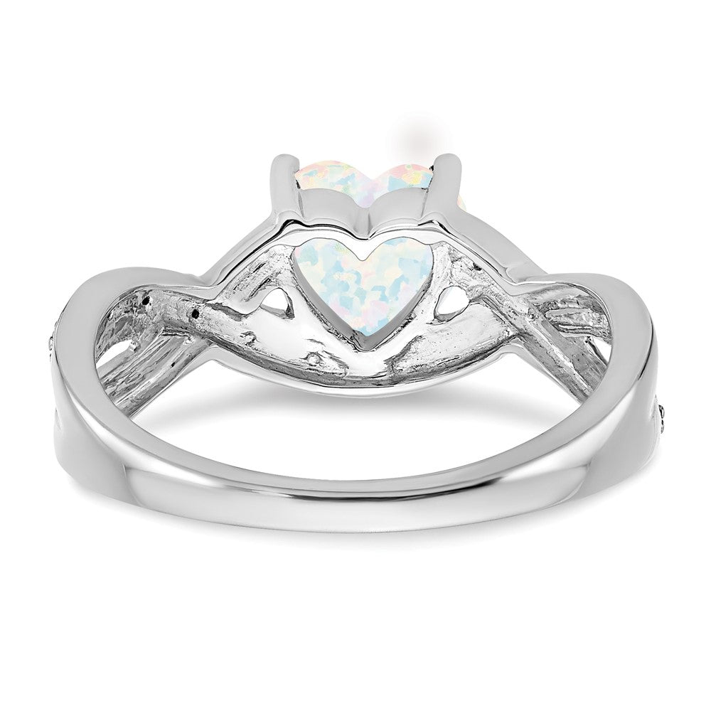 14K Weißgold Ring mit synthetischem Opal und echtem Diamant in Herzform